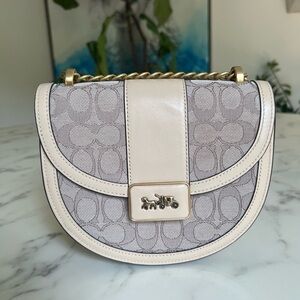 COACH Alie Saddle Bag In Signature Jacquard & Leather Brass Stone Ivory C3464